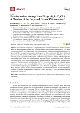 Pectobacterium Atrosepticum Phage Vb Patp CB5: a Member of the Proposed Genus ‘Phimunavirus’