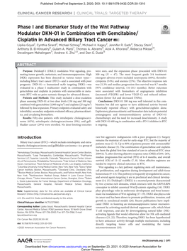 Phase I and Biomarker Study of the Wnt Pathway Modulator DKN-01 In