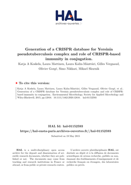 Generation of a CRISPR Database for Yersinia Pseudotuberculosis Complex and Role of CRISPR-Based Immunity in Conjugation