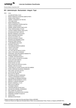 Lista Geral De Classificação Do Processo Seletivo