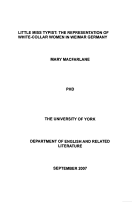 Little Miss Typist: the Representation of White-Collar Women in Weimar Germany