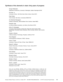 Synthesis of the Elements in Stars: Forty Years of Progress