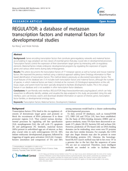 A Database of Metazoan Transcription Factors and Maternal Factors for Developmental Studies Kai Wang* and Hiroki Nishida