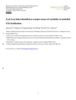 Leaf Area Index Identified As a Major Source of Variability in Modelled