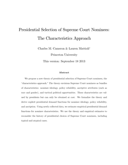 Presidential Selection of Supreme Court Nominees: the Characteristics Approach