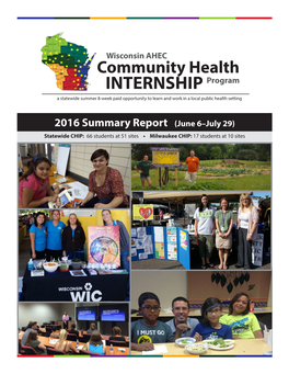 INTERNSHIP Program a Statewide Summer 8-Week Paid Opportunity to Learn and Work in a Local Public Health Setting