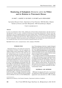 Monitoring of Endophytic Brenneria Salicis in Willow and Its Relation to Watermark Disease