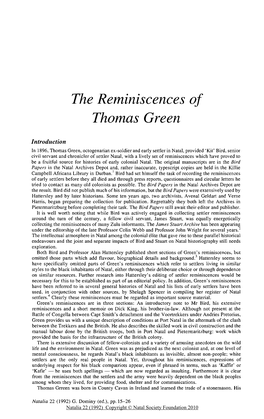 The Reminiscences of Thomas Green Graham Dominy