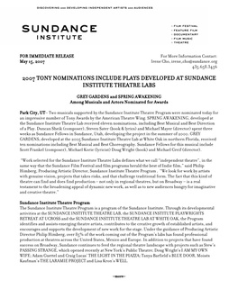 2007 Tony Nominations Include Plays Developed at Sundance Institute Theatre Labs