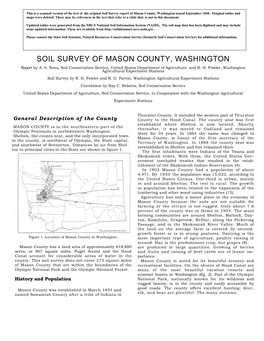 SOIL SURVEY of MASON COUNTY, WASHINGTON Report by A