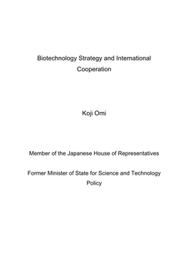 Biotechnology Strategy and International Cooperation Koji