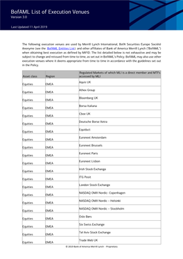 Bofaml List of Execution Venues Version 3.0