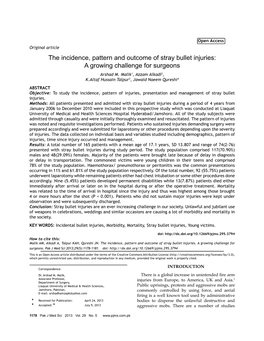 The Incidence, Pattern and Outcome of Stray Bullet Injuries: a Growing Challenge for Surgeons Arshad M