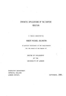 Synthetic Applications of the Shapiro Reaction Robert Michael Adlington