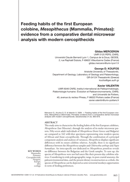 Feeding Habits of the First European Colobine, Mesopithecus