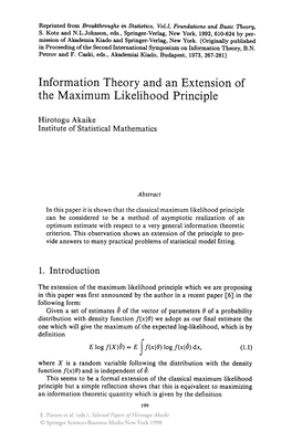 Information Theory and an Extension of the Maximum Likelihood Principle 201