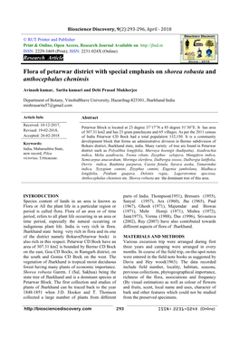 Flora of Petarwar District with Special Emphasis on Shorea Robusta and Anthocephalus Cheninsis