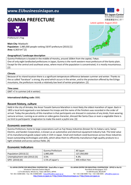 GUNMA PREFECTURE Latest Update: August 2013