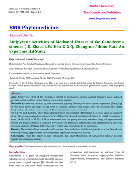 Antipyretic Activities of Methanol Extract of the Ganoderma Sinense J.D