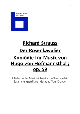 Richard Strauss Der Rosenkavalier Komödie Für Musik Von Hugo Von