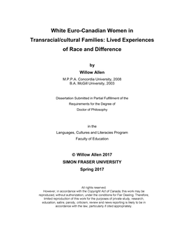 White Euro-Canadian Women in Transracial/Cultural Families: Lived Experiences of Race and Difference