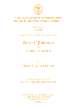 A Critical Study of Maulana Abul Hasan Ali Nadwi's Islamic Thought