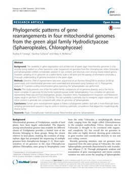 Phylogenetic Patterns of Gene Rearrangements in Four Mitochondrial Genomes from the Green Algal Family Hydrodictyaceae (Sphaeropleales, Chlorophyceae) Audrey A