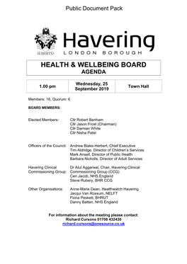 (Public Pack)Agenda Document for Health & Wellbeing Board, 25/09/2019 13:00