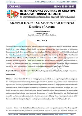 Maternal Health: an Assessment of Different Districts of Assam