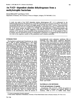 An NAD+-Dependent Alanine Dehydrogenase from a Methylotrophic Bacterium