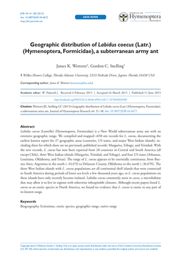 Geographic Distribution of Labidus Coecus 31 Doi: 10.3897/JHR.44.4672 DATA PAPER