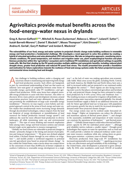 Agrivoltaics Provide Mutual Benefits Across the Food–Energy–Water Nexus in Drylands