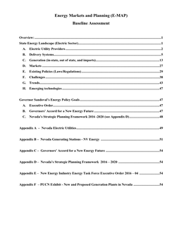 Energy Markets and Planning (E-MAP) Baseline Assessment