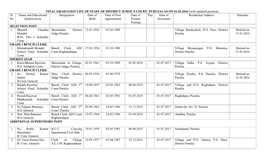 Final Gradation List of Staff of District Judge's Court, Purulia As on 01.01.2016