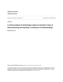 A Critical Analysis of Technology's Impact on Teacher's Views of Literacy Learning and Teaching