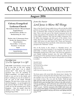 CALVARY COMMENT August 2016