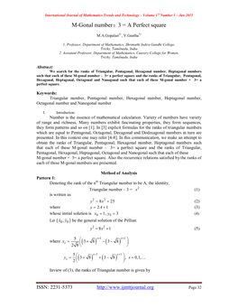 M-Gonal Number± 3 = a Perfect Square )