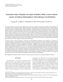 Taxonomic Study of Hoplias Microlepis (Günther, 1864), a Trans-Andean Species of Trahiras (Ostariophysi: Characiformes: Erythrinidae)