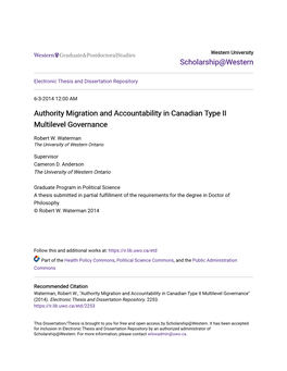 Authority Migration and Accountability in Canadian Type II Multilevel Governance