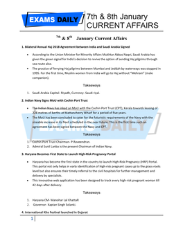 7Th & 8Th January CURRENT AFFAIRS