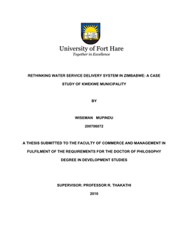 Rethinking Water Service Delivery System in Zimbabwe: a Case