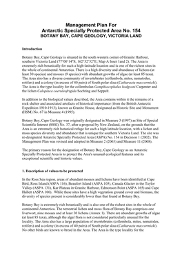 Management Plan for Antarctic Specially Protected Area No. 154 BOTANY BAY, CAPE GEOLOGY, VICTORIA LAND