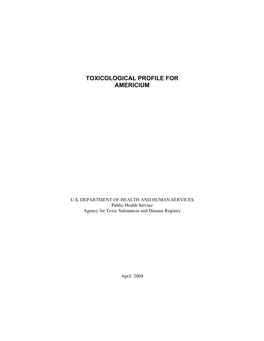 Toxicological Profile for Americium