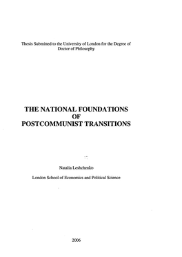 The National Foundations of Postcommunist Transitions