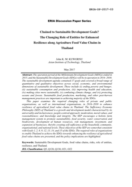 Chained to Sustainable Development Goals? the Changing Role of Entities for Enhanced Resilience Along Agriculture Food Value Chains in Thailand