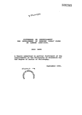 The Development of Working Girls' Clubs in London 1880-1939