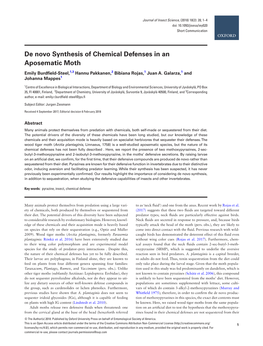 De Novo Synthesis of Chemical Defenses in an Aposematic Moth