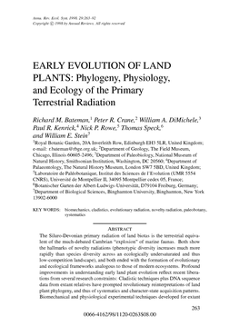 EARLY EVOLUTION of LAND PLANTS: Phylogeny, Physiology, and Ecology of the Primary Terrestrial Radiation