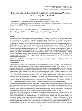 Flooding and Earthquake Risk Interpretation for Kutahya Province, Turkey, Using ASTER DEM