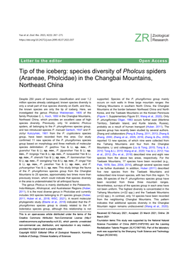 Species Diversity of Pholcus Spiders (Araneae, Pholcidae) in the Changbai Mountains, Northeast China